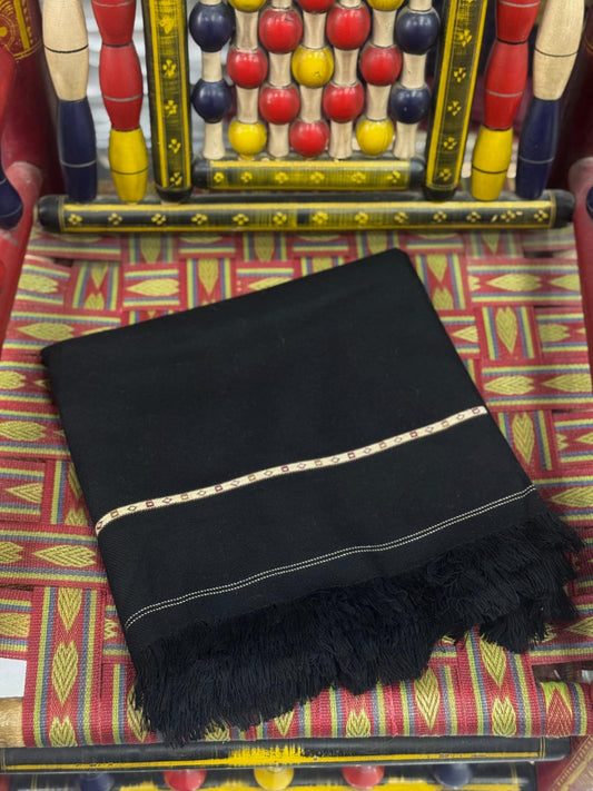 Gents Black Semi wool Shawl | One Border | 500g | Full Size Luxury