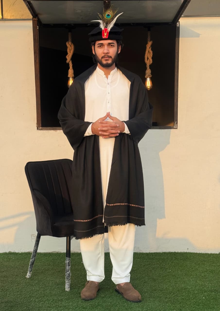Black Italian Wool Shawl and Chitrali Woolen Cap | Premium Winter Elegance