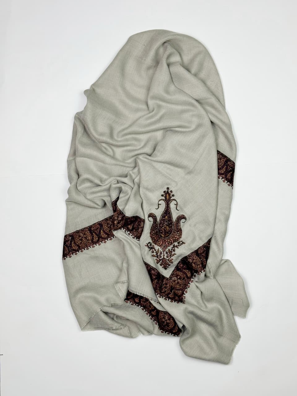 Premium Kashmiri Romal – Woven Paisley Border Men’s Scarf