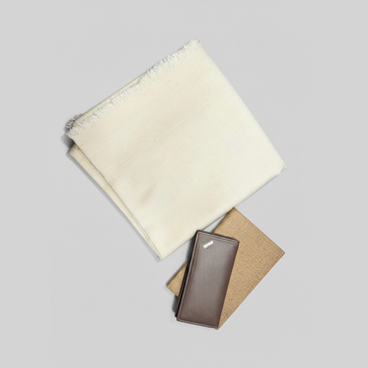 Gents Off White Pure Wool Shawl | One Border | 500g | Full Size Luxury