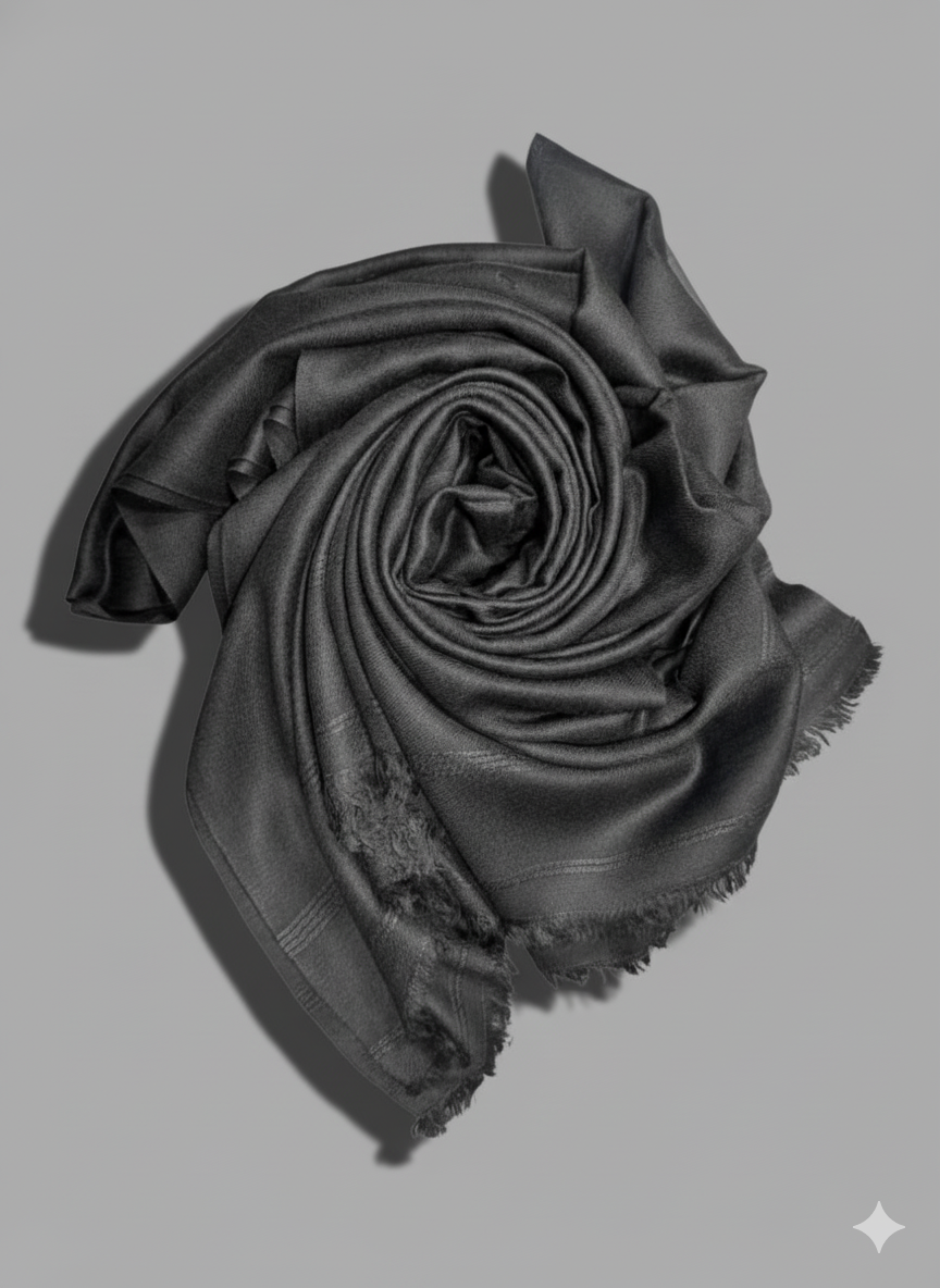 Gents Black Pure Wool Shawl | One Border | 500g | Full Size Luxury