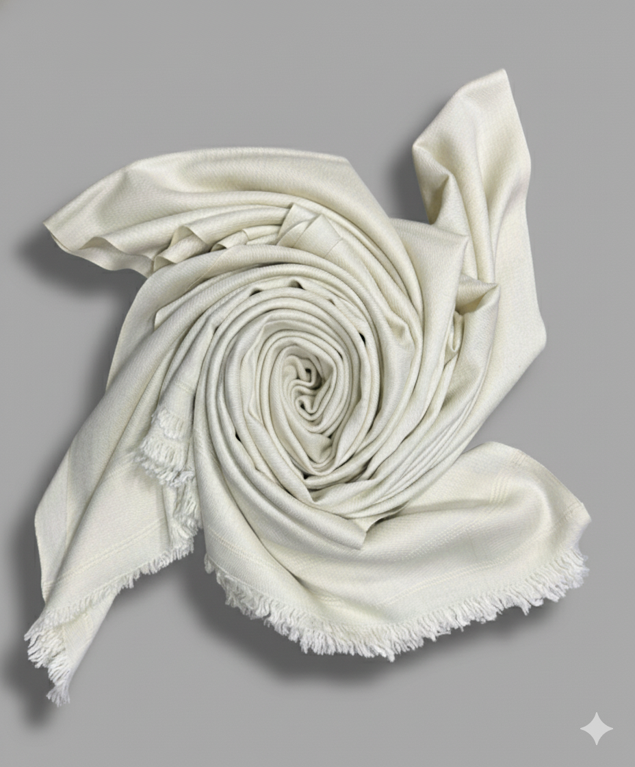 Gents Off White Pure Wool Shawl | One Border | 500g | Full Size Luxury