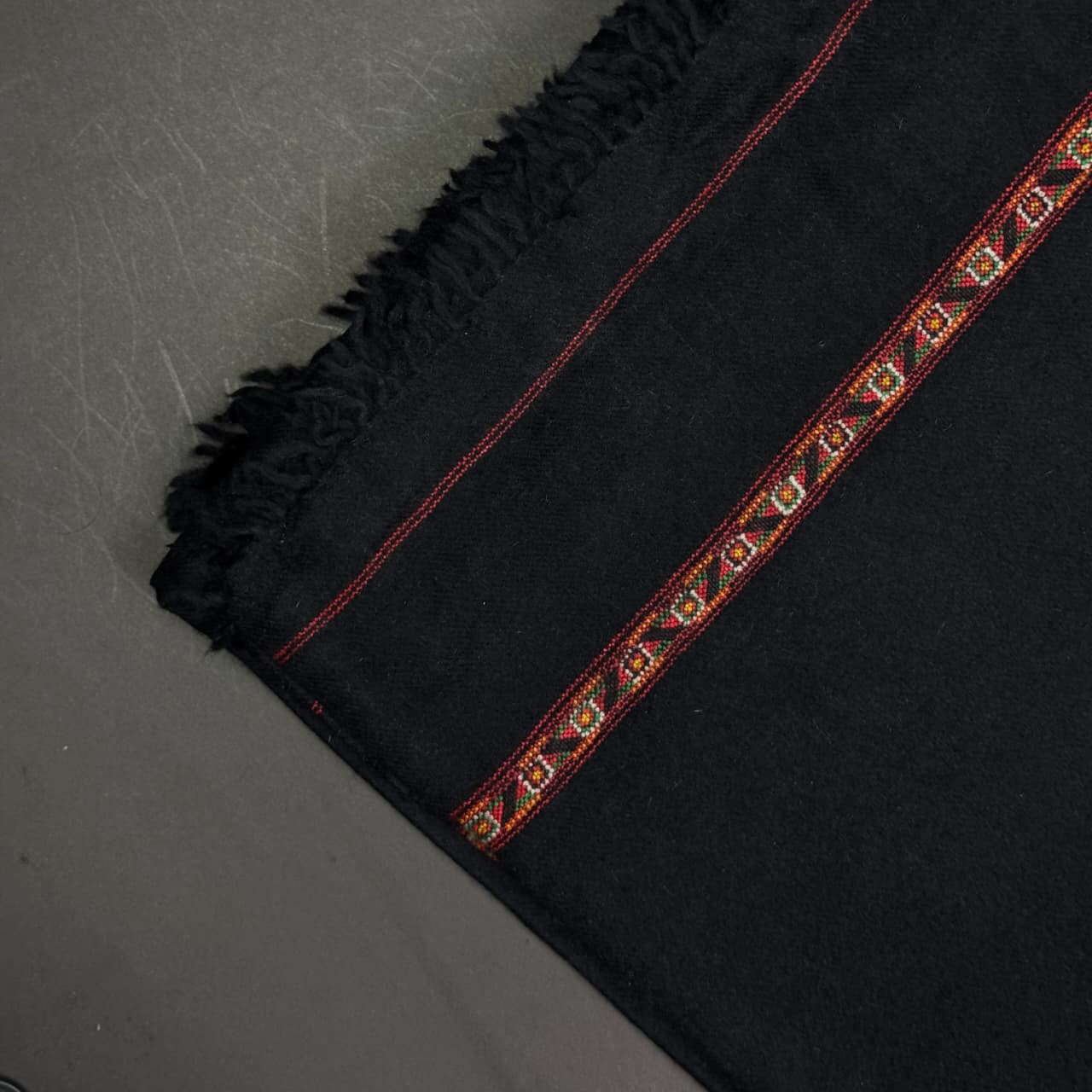 Black Cashmere Wool Dhussa with Traditional Border