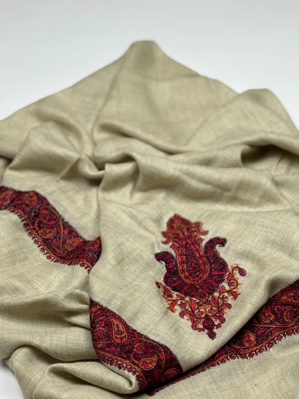 Premium Kashmiri Romal – Woven Paisley Border Men’s Scarf