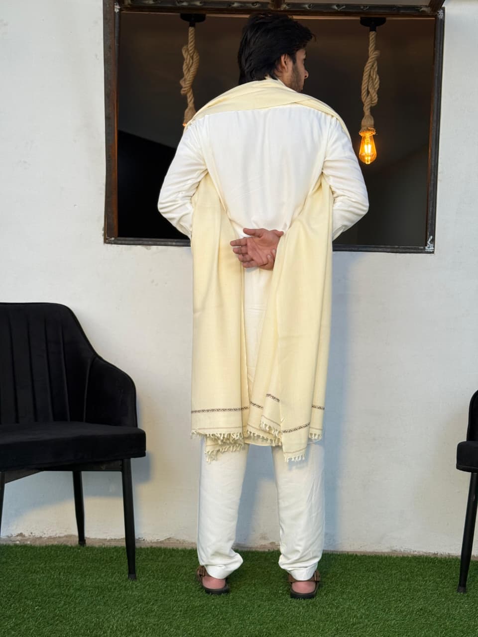 Gents Off White Shawl – Premium Australian Wool | One Border | Lightweight Luxury