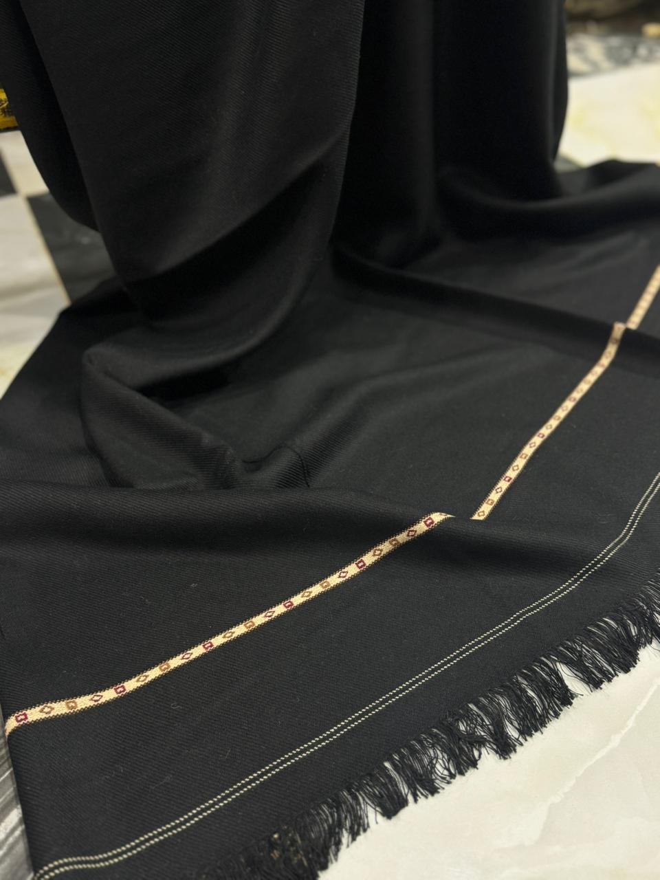 Gents Black Semi wool Shawl | One Border | 500g | Full Size Luxury