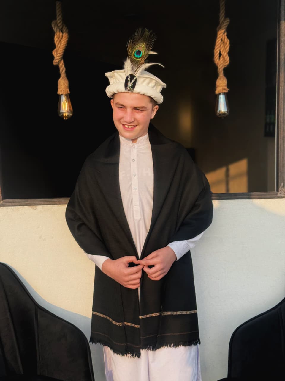 Kids Black Wool Shawl and Kids Chitrali Woolen Cap | Premium Winter Elegance