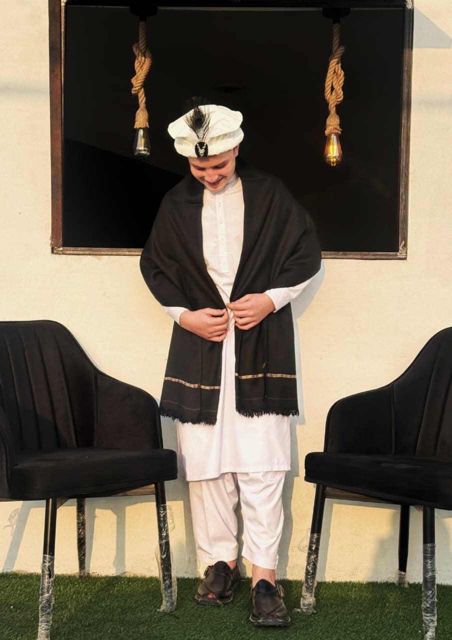 Kids Black Wool Shawl and Kids Chitrali Woolen Cap | Premium Winter Elegance