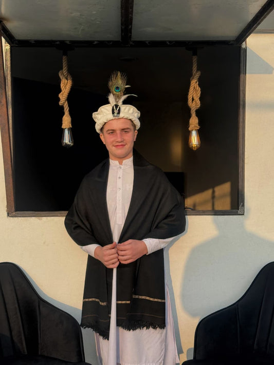 Kids Black Wool Shawl and Kids Chitrali Woolen Cap | Premium Winter Elegance