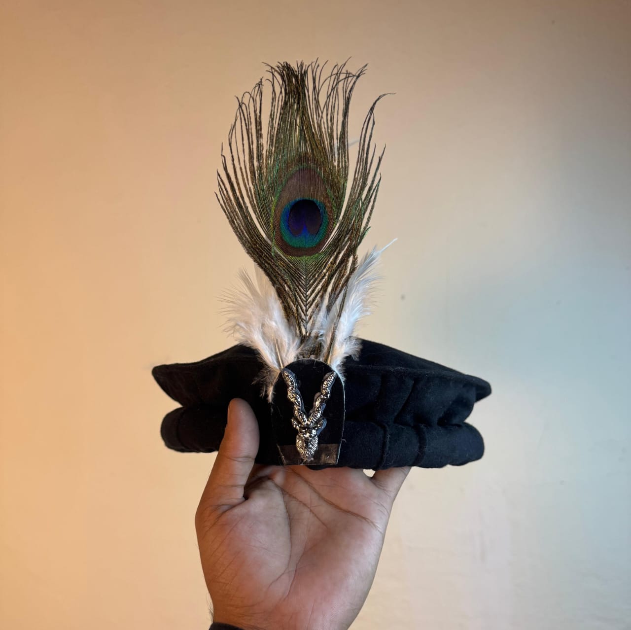 Chitrali Cap with Peacock Feather & Markhor Lapel Pin – Premium Traditional Headwear
