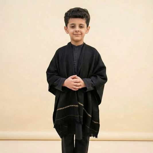 Kids Black Wool Shawl | Premium Winter Elegance